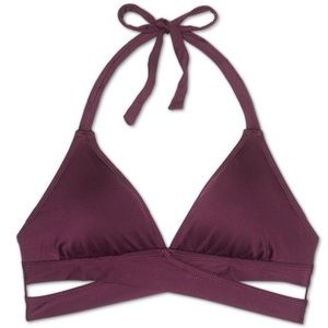 NWT Kona Sol Burgundy Faux Wrap Halter Bikini Top